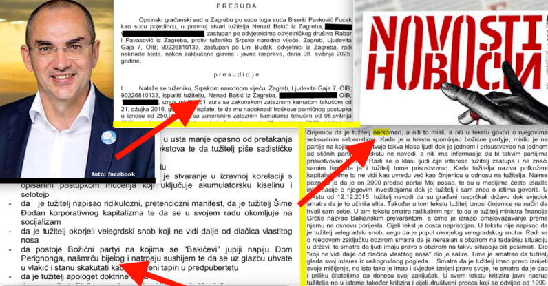 Donesena nepravomoćna presuda u tužbi Nenada Bakića protiv SNV-a zbog članka u Novostima, novinar ga nije namjeravao prikazati homoseksualcem ni narkomanom