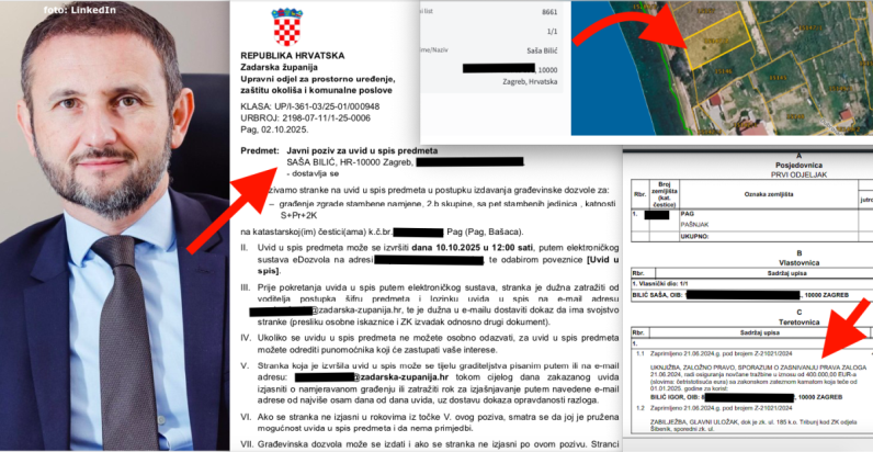 Bogati HDZ-ov direktor državne tvrtke APIS IT gradi vilu s 5 stanova tik do mora na Pagu, u vlasničkom listu upisao sporednu hipoteku na parcelu u Tribunju uknjiženu na Crkvu