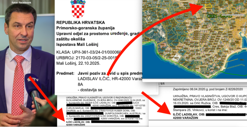 Bivši EU parlamentarac i ex-čelnik Hrvatskih suverenista Ladislav Ilčić gradi viletinu s 4 stana na Cresu do Puta kalvarije, dobio je dokument koji prethodi građevinskoj 