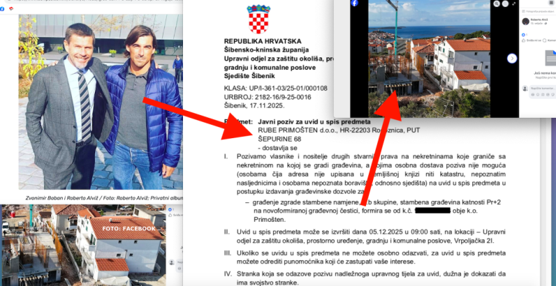 Hrvatski nogometaš gradi vilu u Primoštenu bez dozvole, na Facebooku početkom 2025. objavio uznapredovale radove i dizalicu a tek sad traži suglasnost