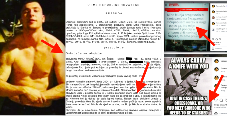 Splićanin Miho Munja koji se hvali gutanjem 'ukusnog' metka oslobođen policijske optužbe da je prijetio konobaru kako će ga ubiti jer mu je odbio dati nož