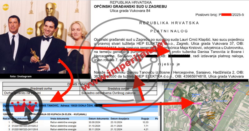 Oskarovac Danis Tanović tužen u Zagrebu, prijeti mu i ovrha nad imovinom, isplivalo kako ima  adresu u Donjim Čehima u Hvatskoj