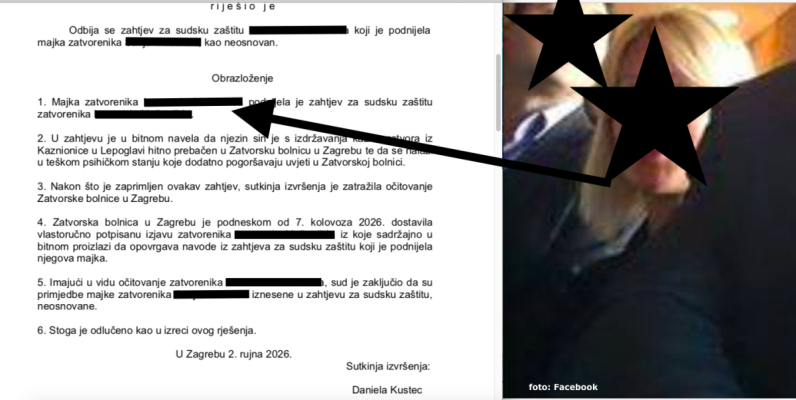 Majka ubojice iz OŠ Prečko tražila sudsku zaštitu sina nakon što je prebačen iz Lepoglave u zatvorsku bolnicu u Zagrebu, tvrdila da je u teškom stanju