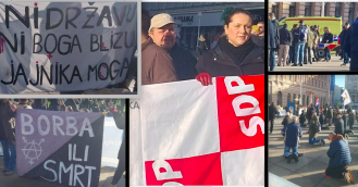 Firma Ivana Račana u krizi pa prosvjeduje protiv molitelja na Jelačić placu kraj transparenta 'NI DRŽAVU NI BOGA BLIZU JAJNIKA MOGA'